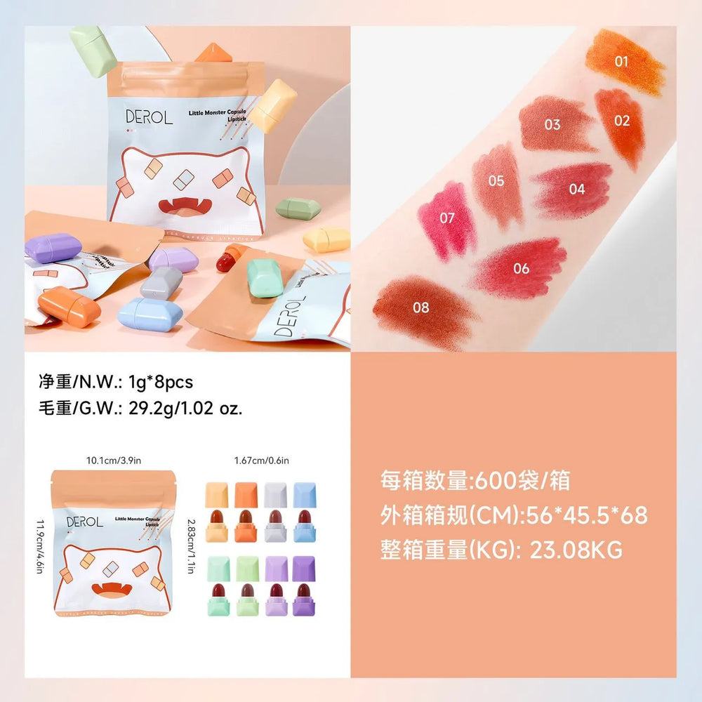 DEROL 8 Pcs Little Monster Capsule Lipstick Derol