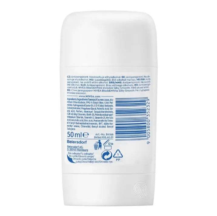 Nivea Black & White Invisible Silky Smooth, 48H Deodorant Stick - 50ml Nivea