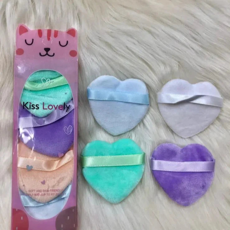 Kiss Lovely 5 PC Cute Soft Heart Shaped Velvet Powder Puff Kiss lovely