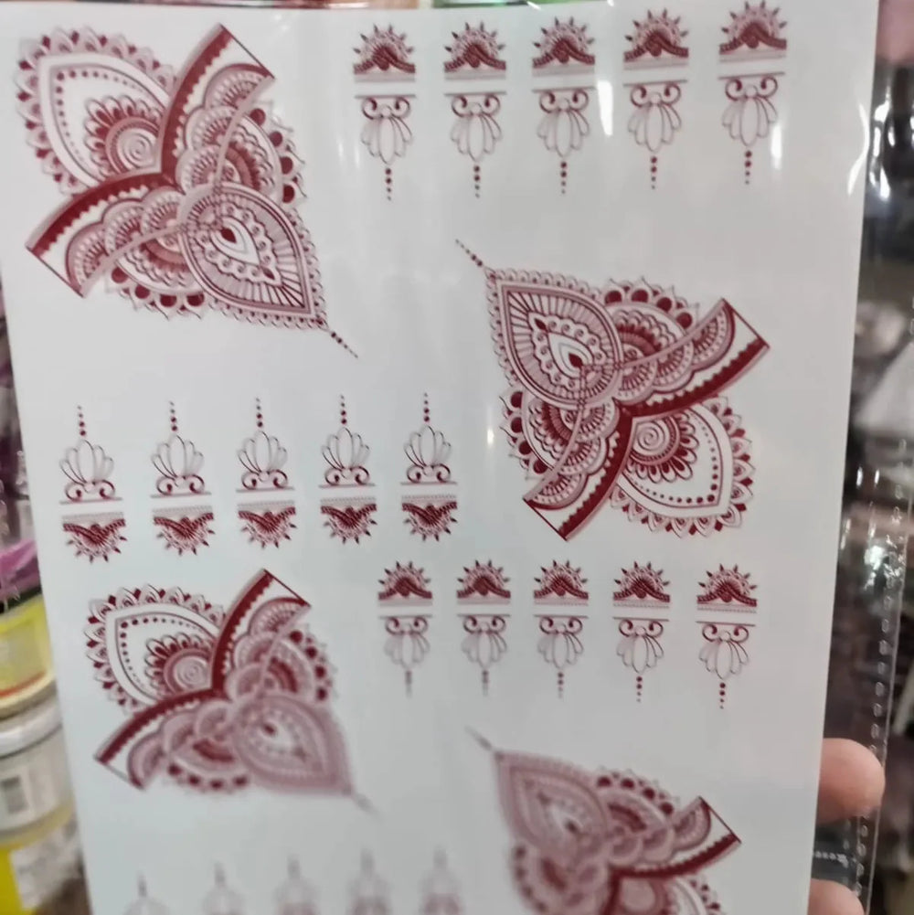 Waterproof Mehndi Tattoo Stickers – Red Henna Designs Cosmia.pk