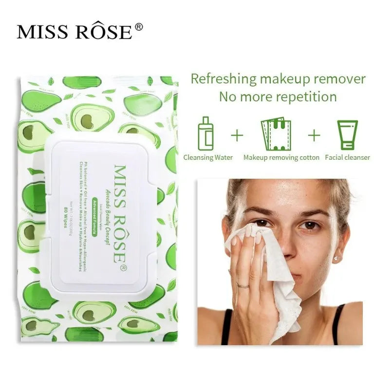 Miss Rose Avocado Beauty Concept Facial Cleansing Wipes – 80 Pcs Miss Rose