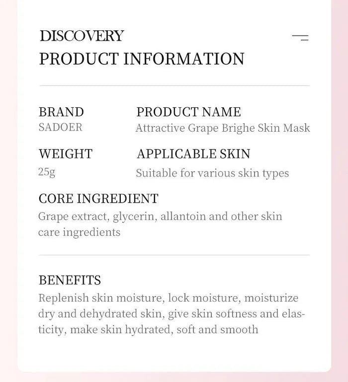 Sadoer Botany And Fruits Grape Bright Skin Face Sheet Mask - 25g Sadoer