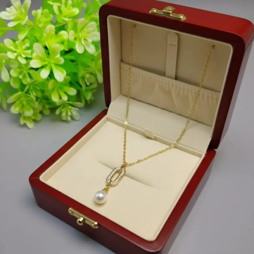 Stainless Steel Golden Chain With White Pearl Cosmia