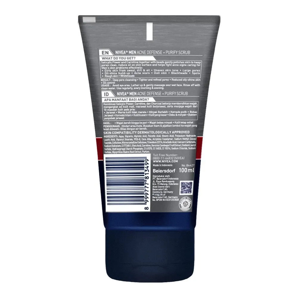 Nivea Men Acne 8 Hours Oil Clear Acne Defense+Purify Charcoal Scrub Nivea