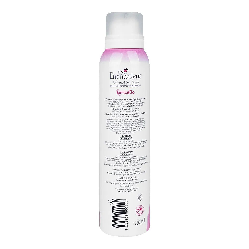 Enchanteur Romantic Perfumed Deodorant Spray, Anti-Perspirant, 24 Hours Lasting, For Women - 150ml Enchanteur