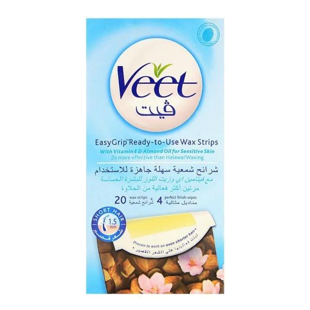 Veet EasyGrip Ready-To-Use ( 20 Wax Strips )With Vitamin E & Almond Oil For Sensitive Skin Veet