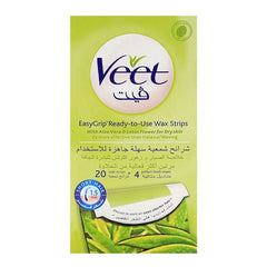 Veet EasyGrip Ready-to-Use ( 20 Wax Strips ) With Aloe Vera & Lotus For Dry Skin Veet