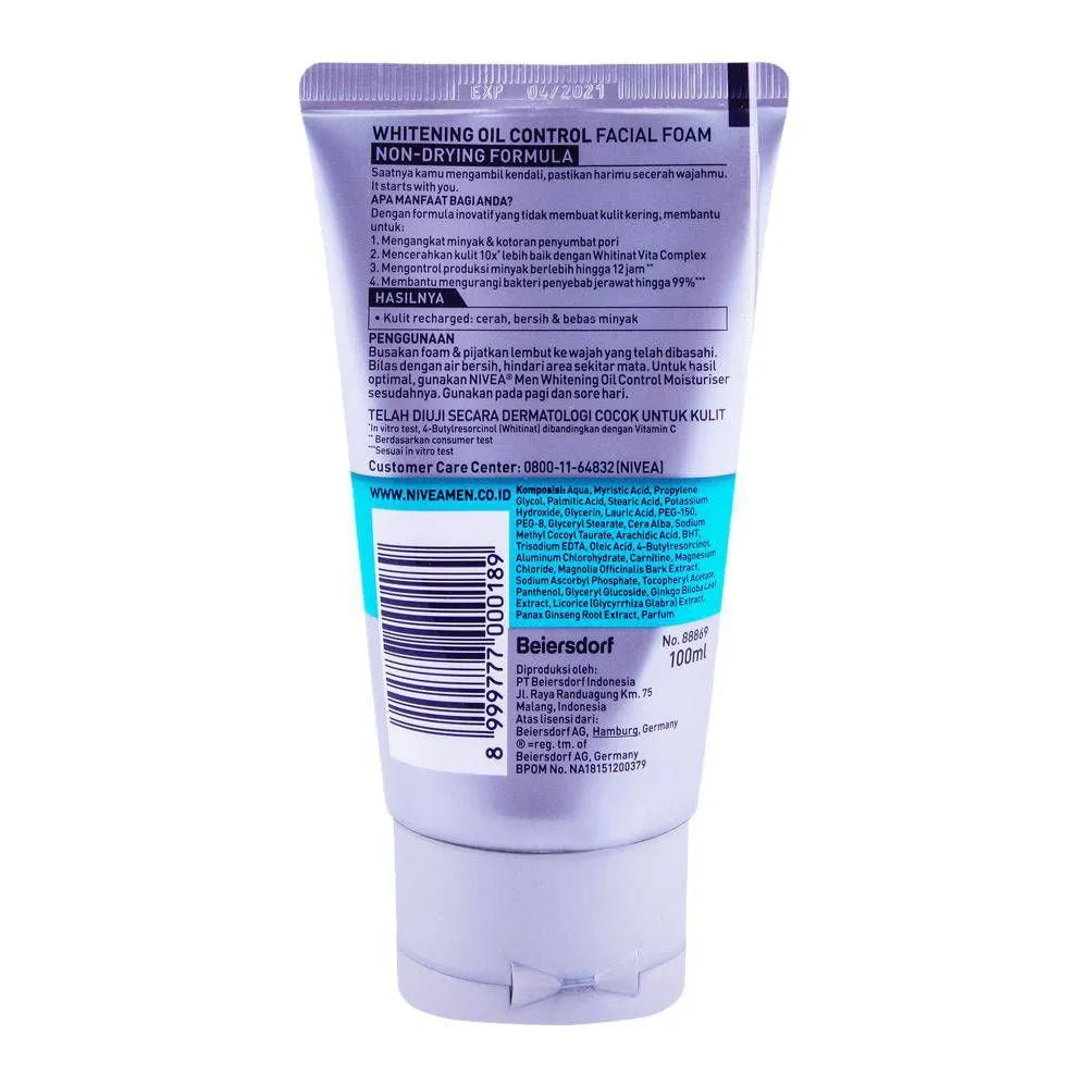 Nivea Men Whitening Oil Control Facial Foam - 100ml Nivea