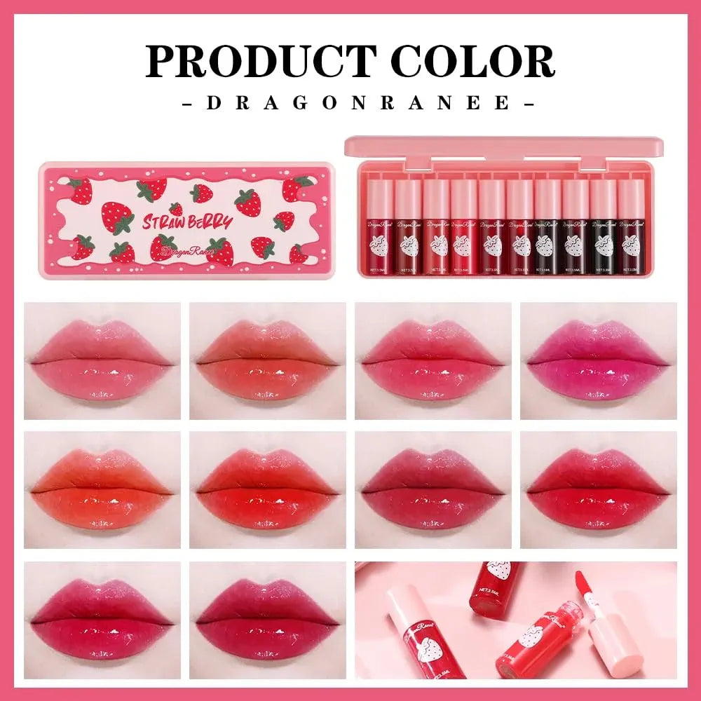 10 Pcs Dragon Strawberry Liptint+ Lipgloss Dragon Ranee