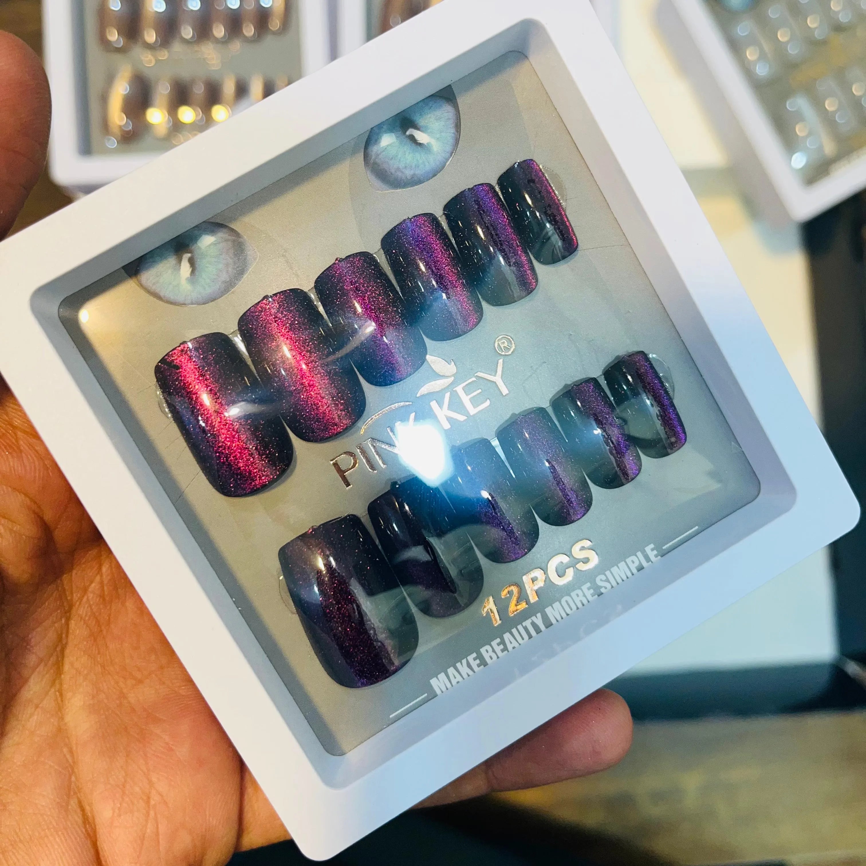 Pink key Stylish Shiny Artifical Nails (12 Pcs) PINK KEY