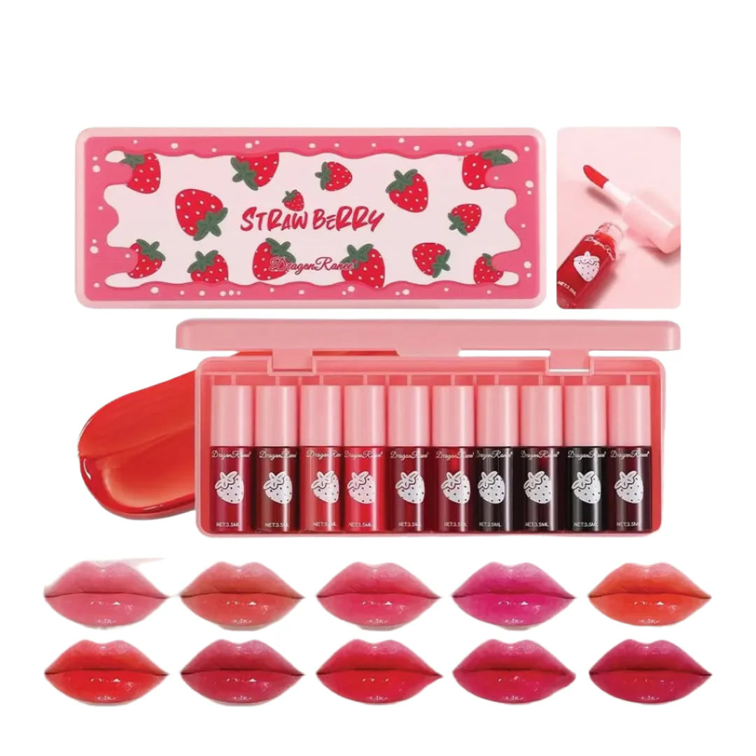 10 Pcs Dragon Strawberry Liptint+ Lipgloss Dragon Ranee
