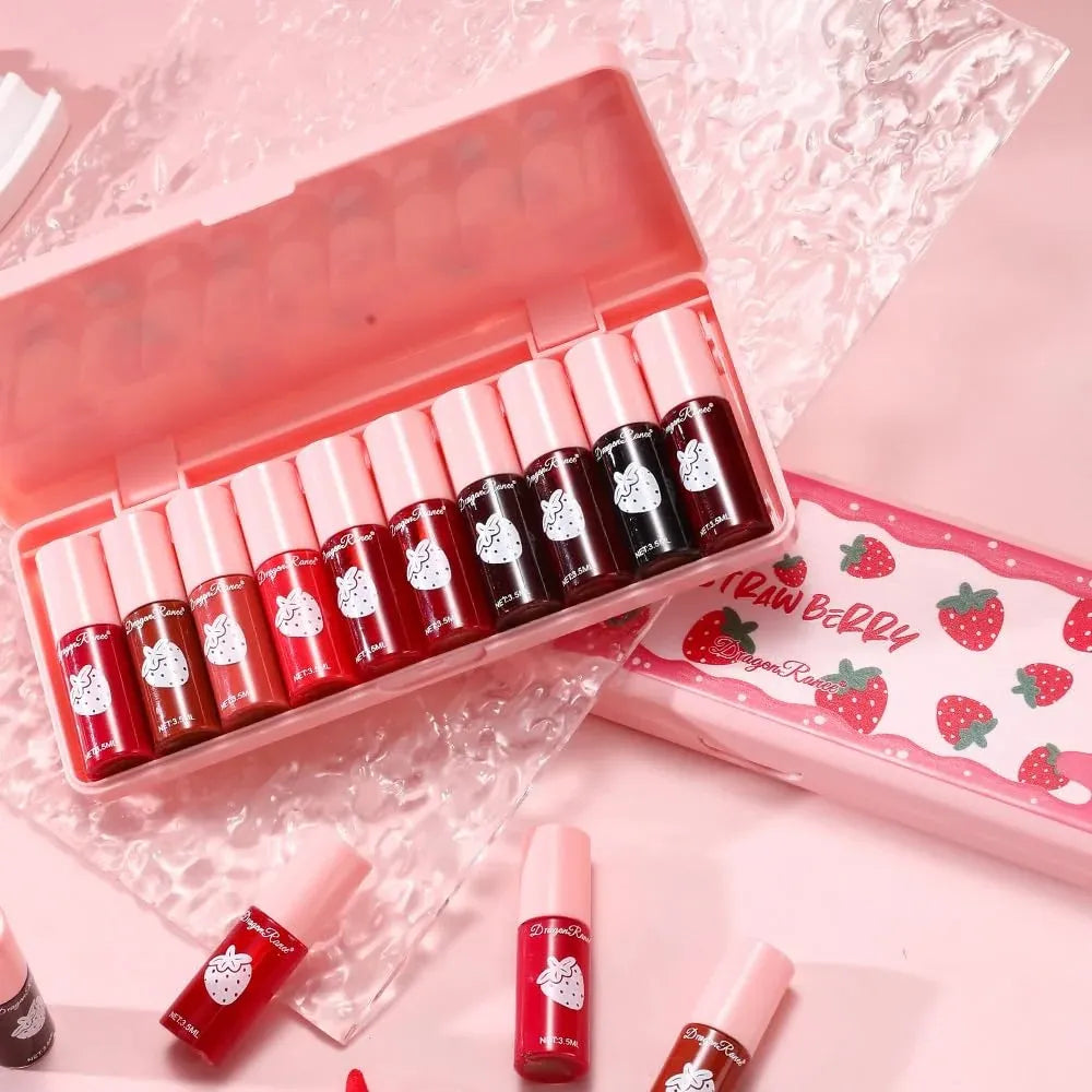 10 Pcs Dragon Strawberry Liptint+ Lipgloss Dragon Ranee