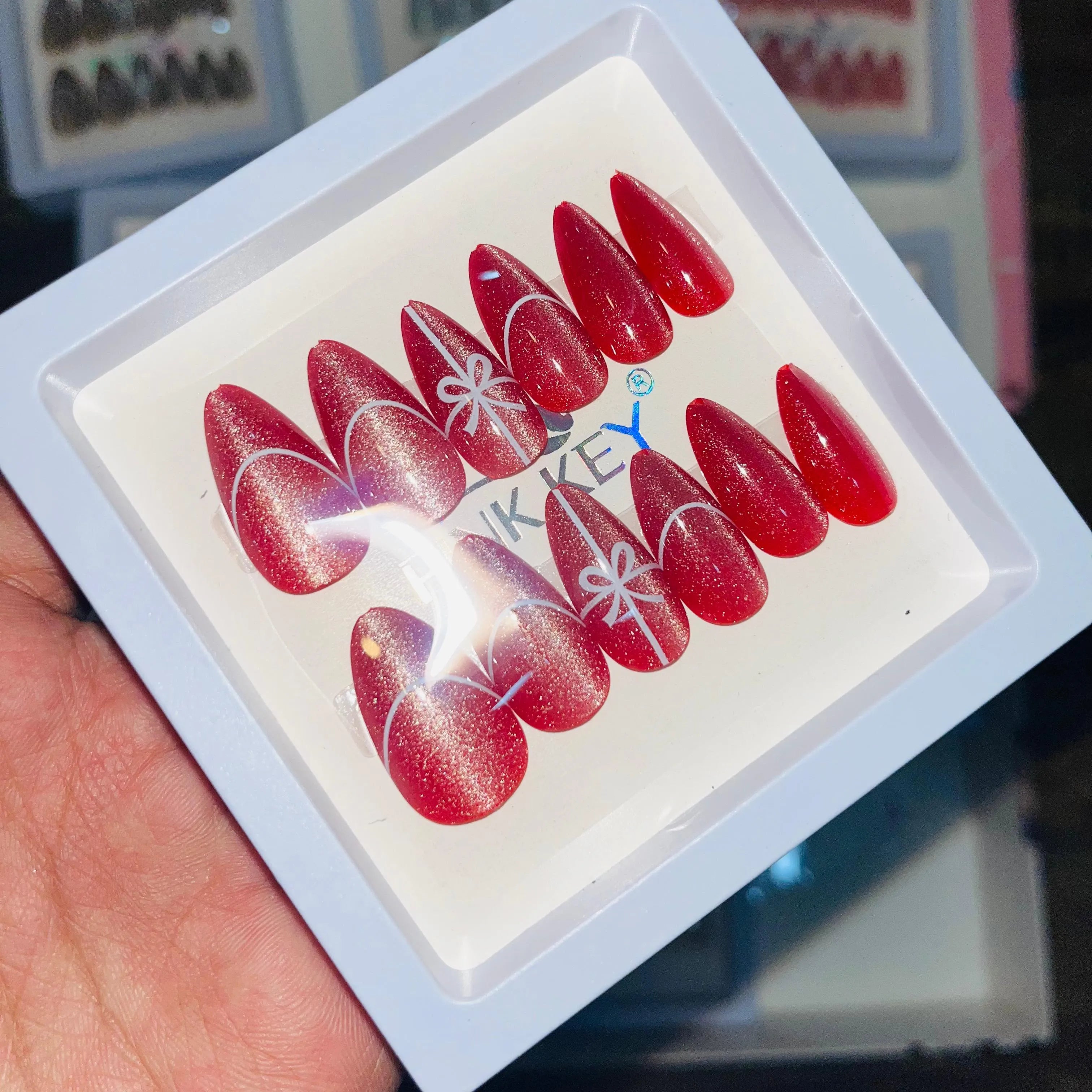Pink key Stylish Cute Bow Salon Look Artifical Nails With Free PINK KEY