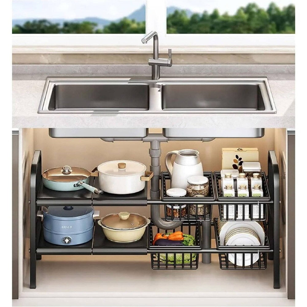 Extendable Under Sink Storage Rack with Baskets Cosmia.pk