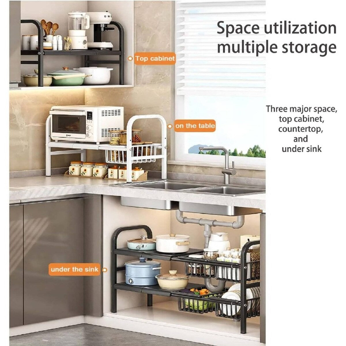 Extendable Under Sink Storage Rack with Baskets Cosmia.pk