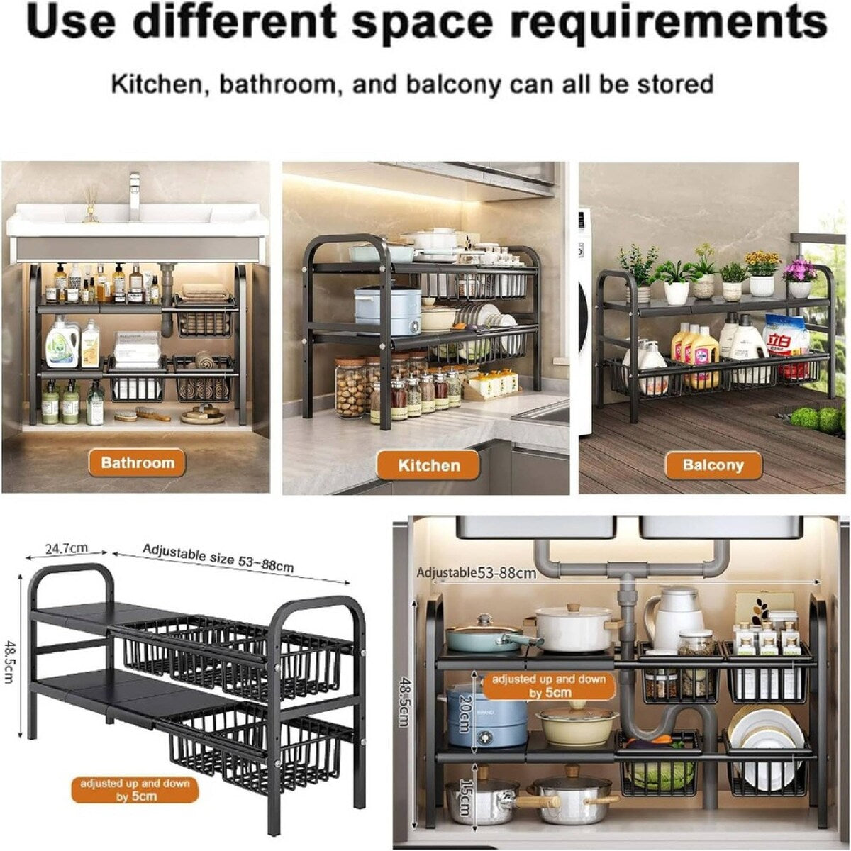 Extendable Under Sink Storage Rack with Baskets Cosmia.pk