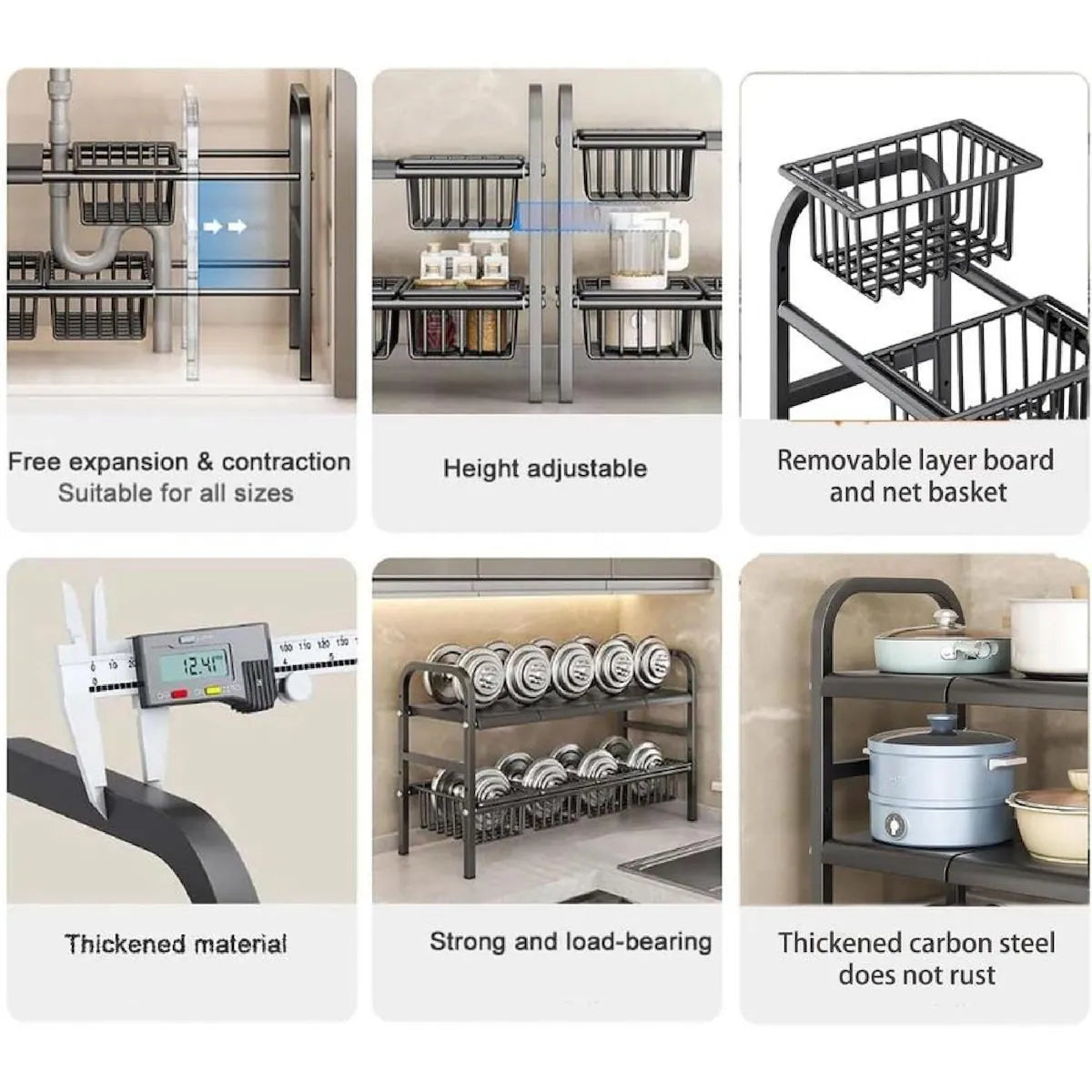 Extendable Under Sink Storage Rack with Baskets Cosmia.pk