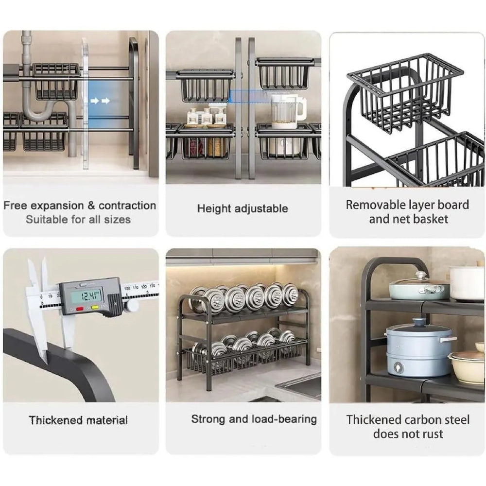Extendable Under Sink Storage Rack with Baskets Cosmia.pk