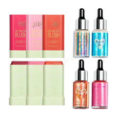 Pixi On-The-Glow Blush Stick 3 Pcs + Makeup Revolution Fantasy Liquid Highlighter Pack Of 4 Cosmia