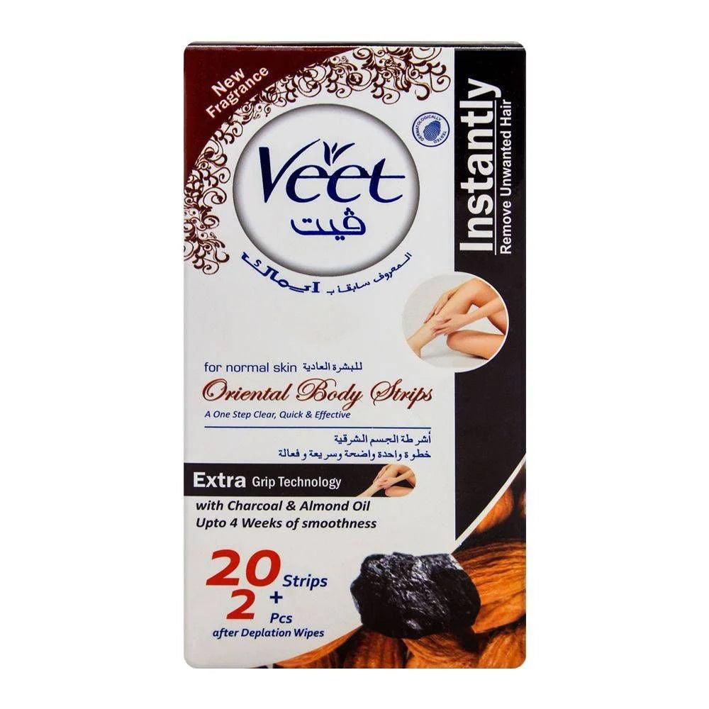 Veet Oriental Body Strips, Normal Skin, Charcoal & Almond Oil, 20-Pack Veet