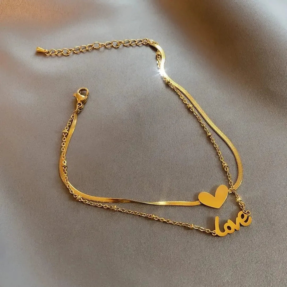 Double-Layer LOVE Heart Anklet Cosmia