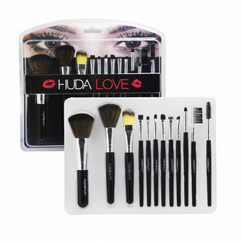 HudaLove 12‑Piece Cosmetic Brush Set – Premium Makeup Tools Huda Love