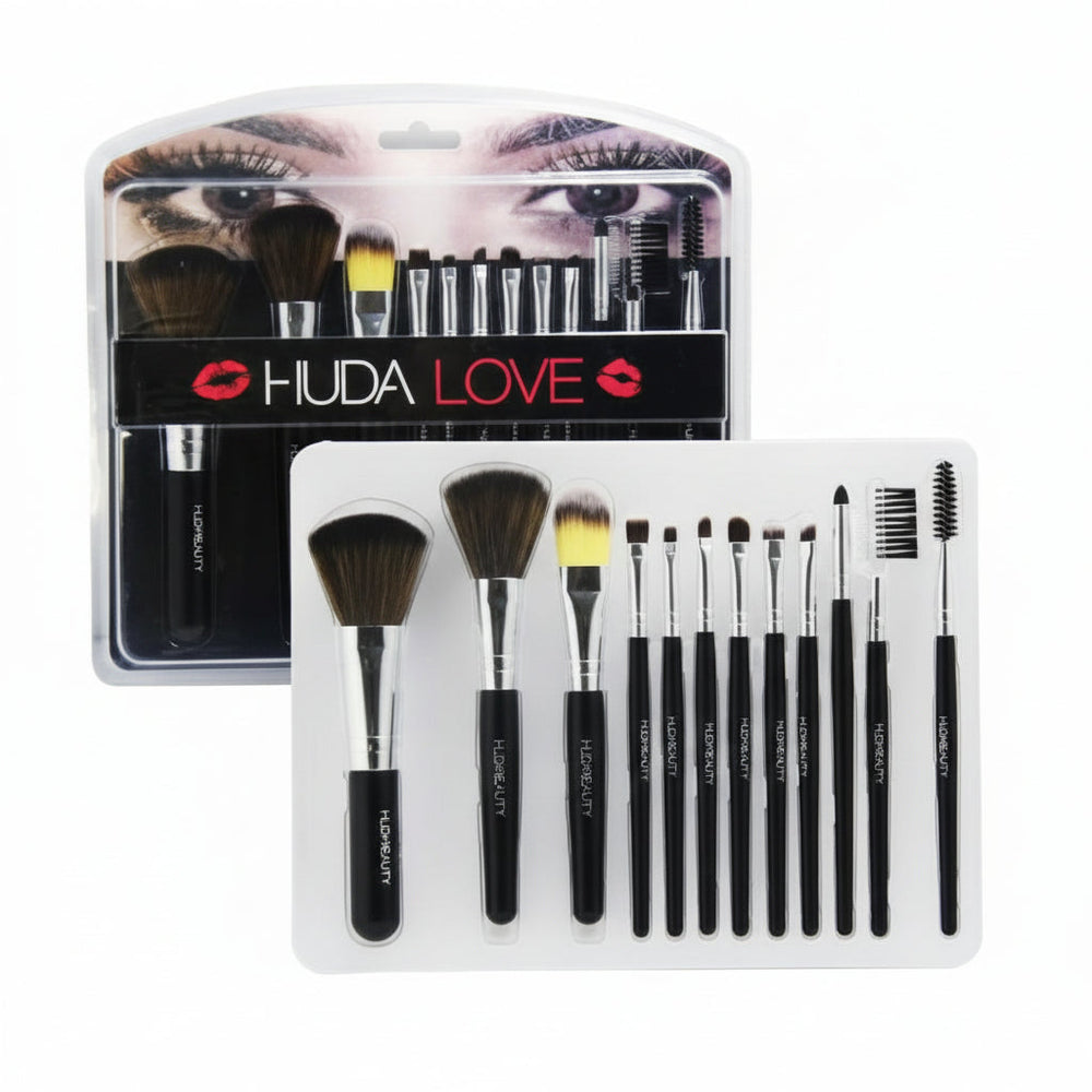 HudaLove 12‑Piece Cosmetic Brush Set – Premium Makeup Tools Huda Love