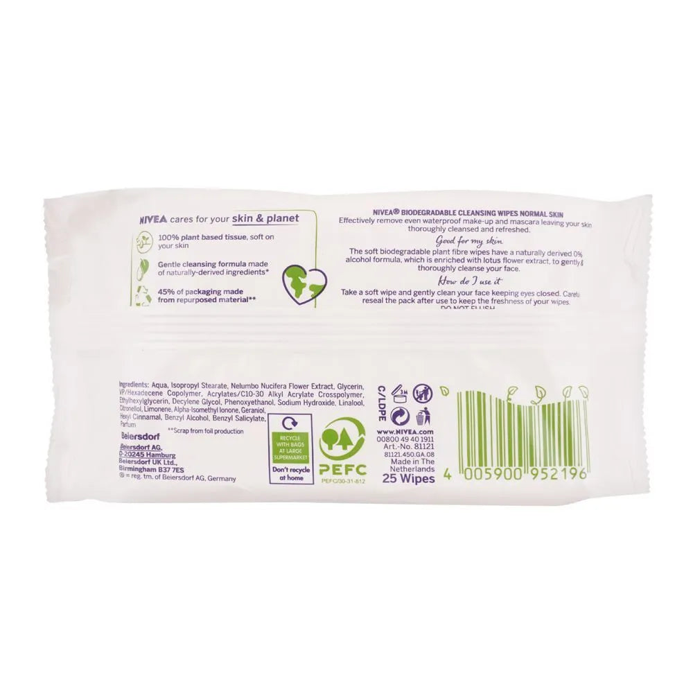 NIVEA Biodegradable Dry Skin Cleansing Wipes - 25-pack Nivea