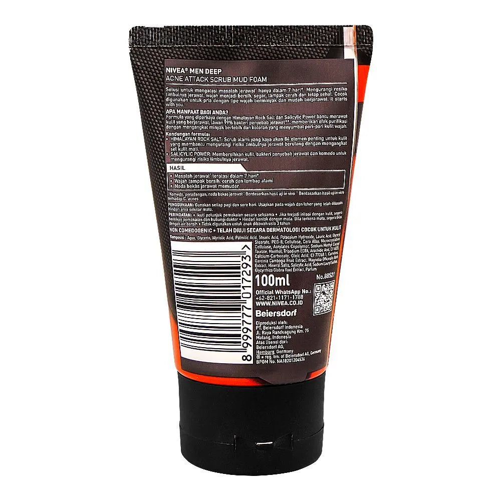Nivea Men Deep Acne Attack Scrub Mud Foam - 100ml Nivea