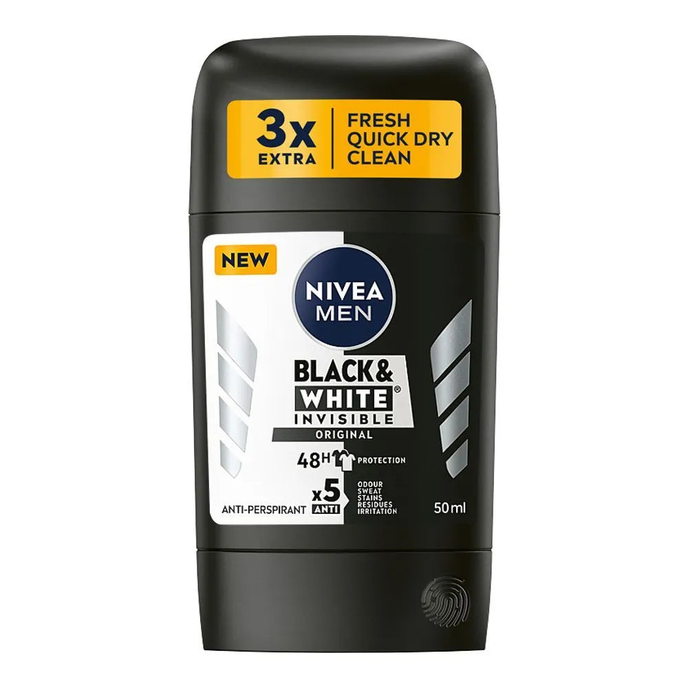 Nivea Men Black & White Invisible 48H Deodorant Stick - 50ml Nivea