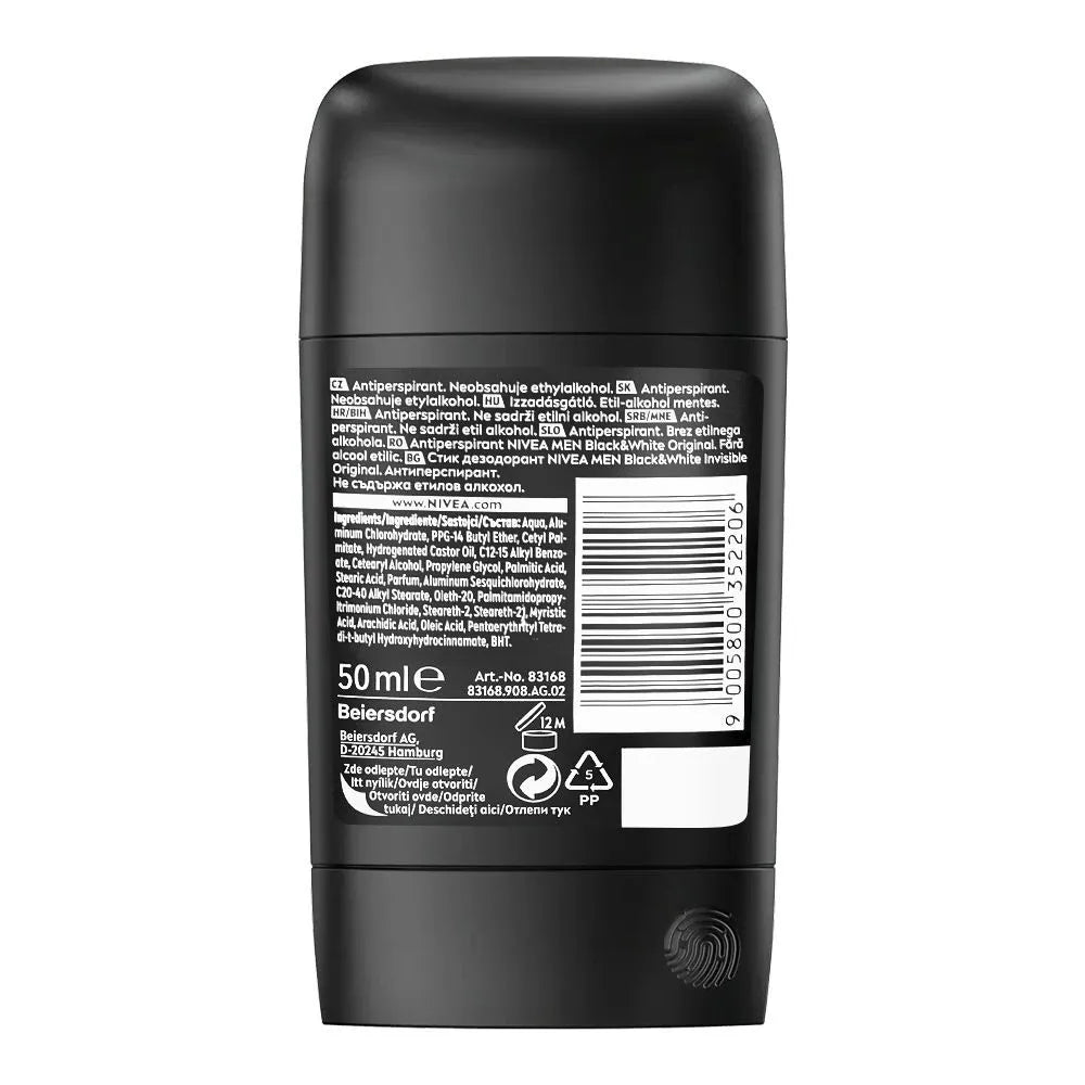 Nivea Men Black & White Invisible 48H Deodorant Stick - 50ml Nivea