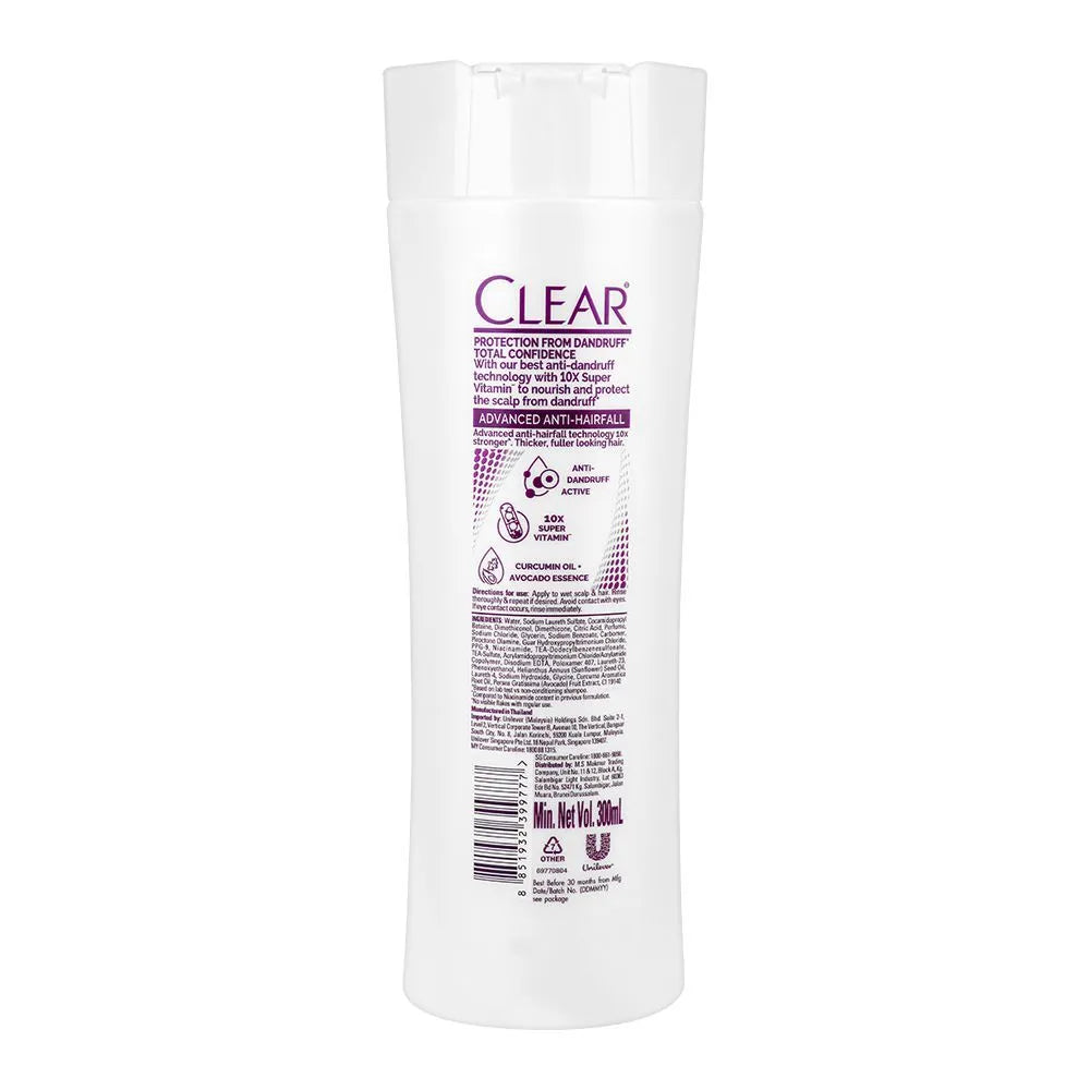 Clear Advanced Anti-Dandruff & Anti-Hair fall Shampoo, 10XSuper Vitamin, For Fuller Looking Hair, 300ml Clear