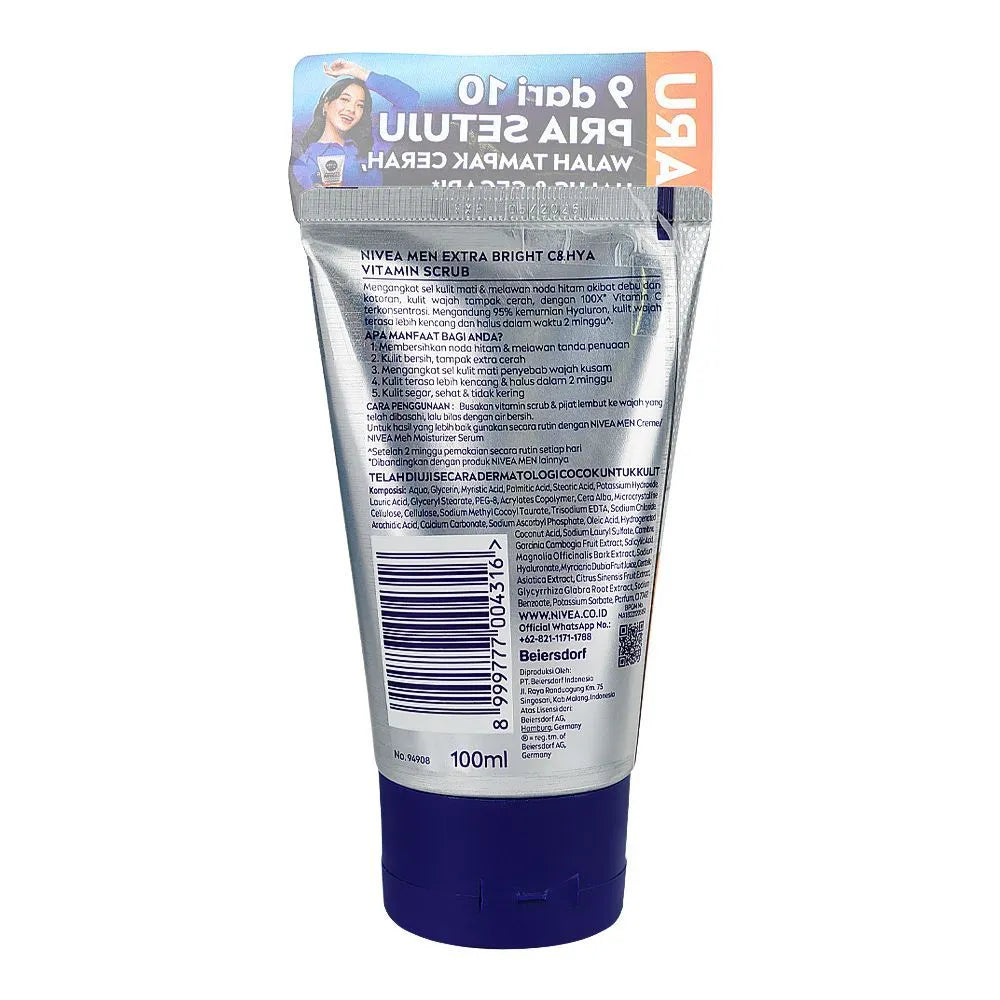Nivea Men Extra Bright Vitamin-C & HYA Scrub - 100ml Nivea