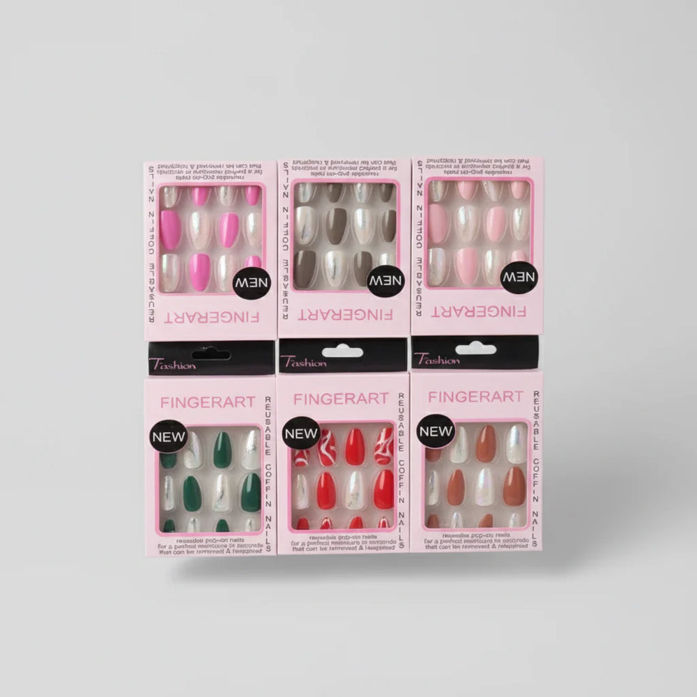 12 pcs Nails Finger Art oval nails Square Shape Artificial Nails Cosmia.pk