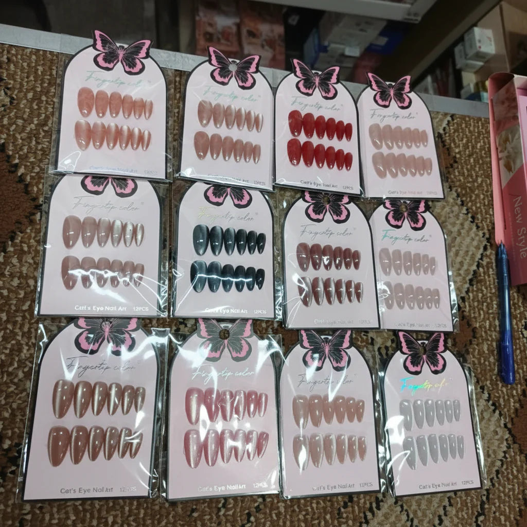 Fingertip Color Cat's Eye Nail Art - 12 Pcs Cosmia.pk