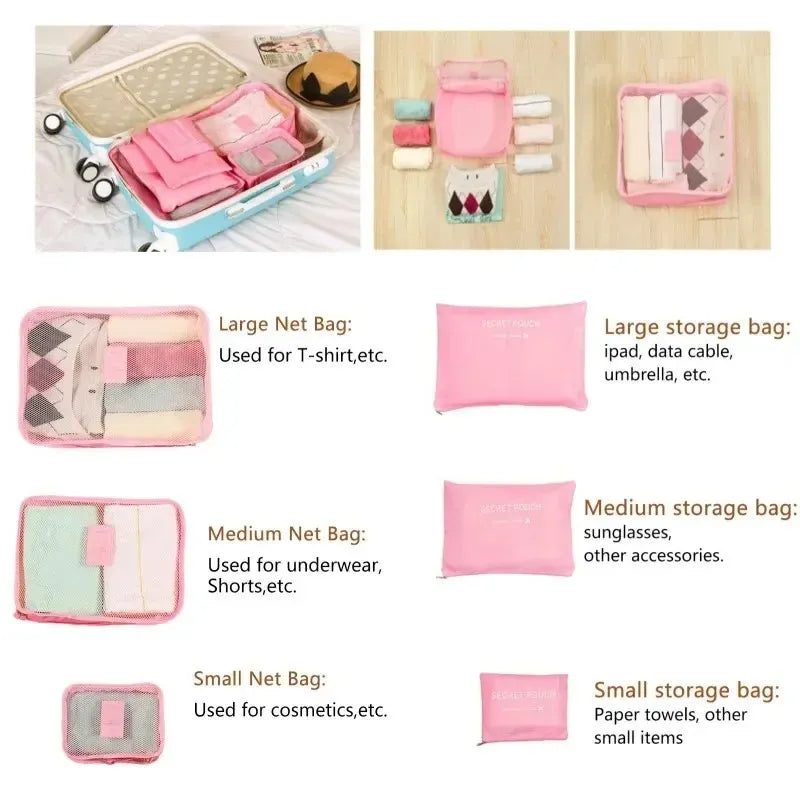 Portable Luggage Organizer Cubes & Toiletry Pouch - 6 Pcs Cosmia.pk