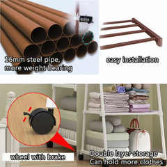 Metal Clothes Rack with Shelves and Rolling Wheels Cosmia.pk