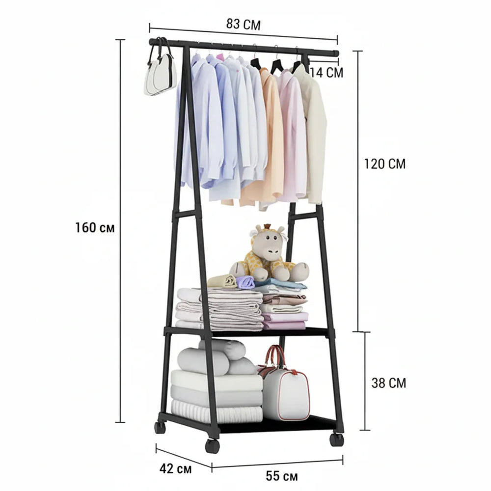 Metal Clothes Rack with Shelves and Rolling Wheels Cosmia.pk