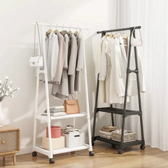 Metal Clothes Rack with Shelves and Rolling Wheels Cosmia.pk