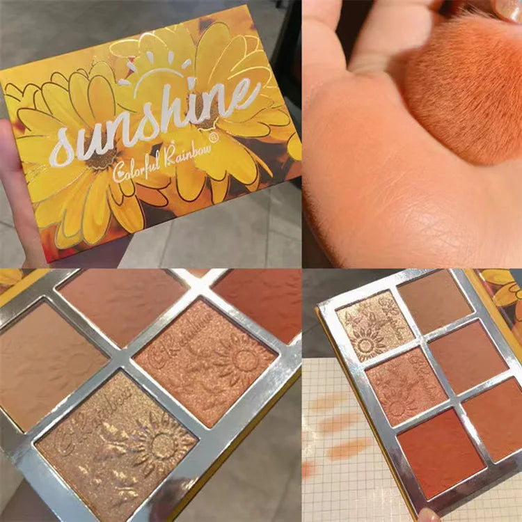 ColorFull Rainbow Sunshine 6in1 Blush Highlighter Palette Colorful Rainbow