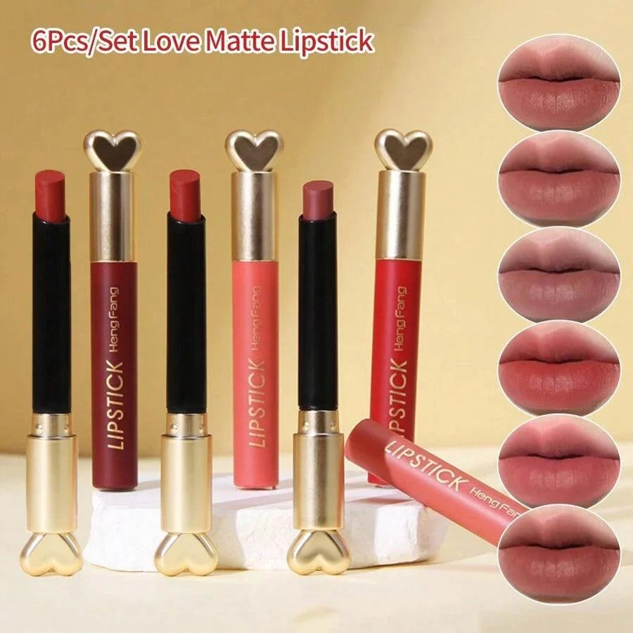 6Pcs Heng Fang Love Lipstick Matte Waterproof Heng Fang