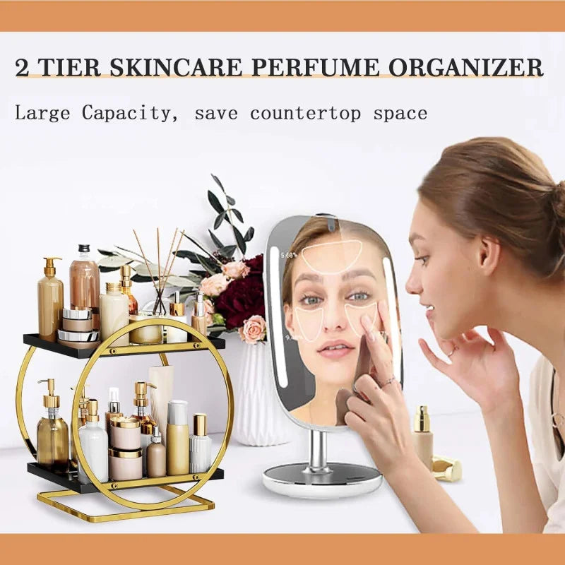 2 Tier Bathroom Countertop Makeup Organizer - Golden Cosmia.pk