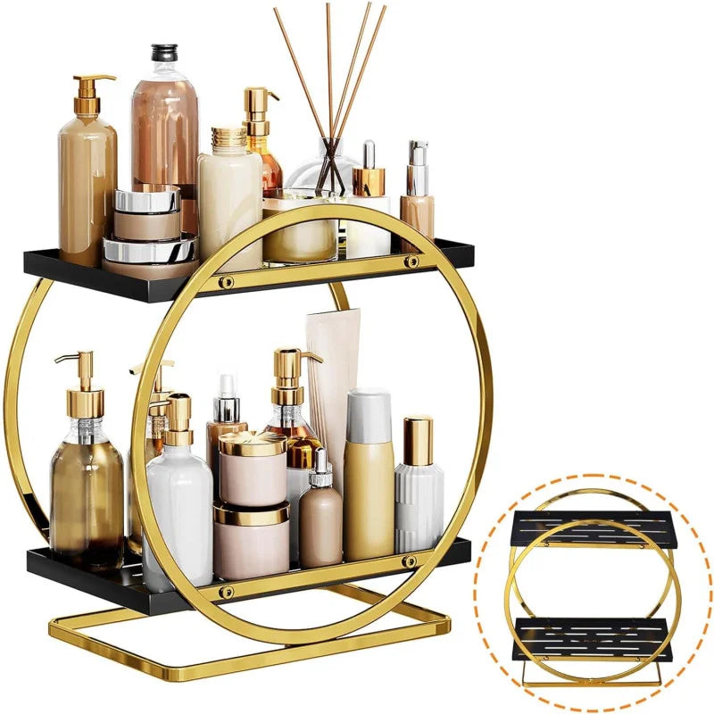 2 Tier Bathroom Countertop Makeup Organizer - Golden Cosmia.pk
