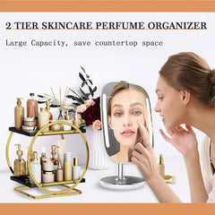 2 Tier Bathroom Countertop Makeup Organizer - Golden Cosmia.pk