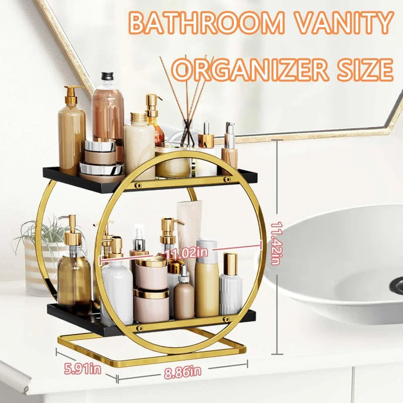 2 Tier Bathroom Countertop Makeup Organizer - Golden Cosmia.pk