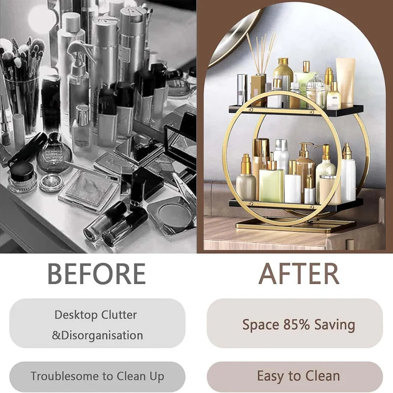 2 Tier Bathroom Countertop Makeup Organizer - Golden Cosmia.pk