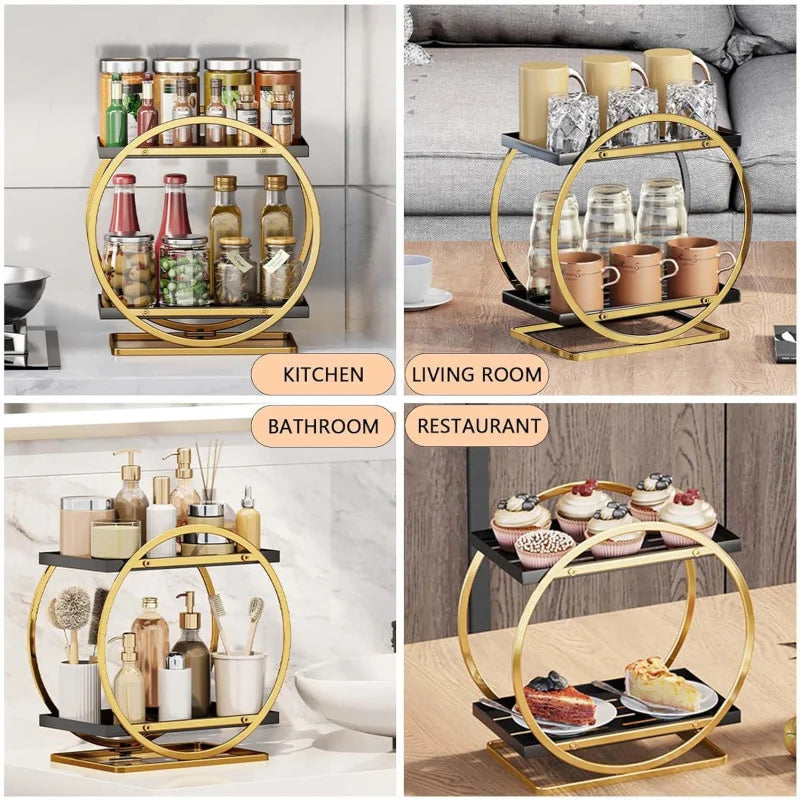 2 Tier Bathroom Countertop Makeup Organizer - Golden Cosmia.pk