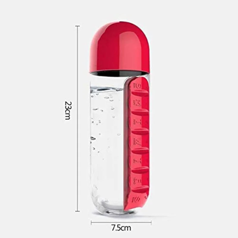 Water Bottle with Weekly Pill Organizer & Detachable Cup Cosmia.pk
