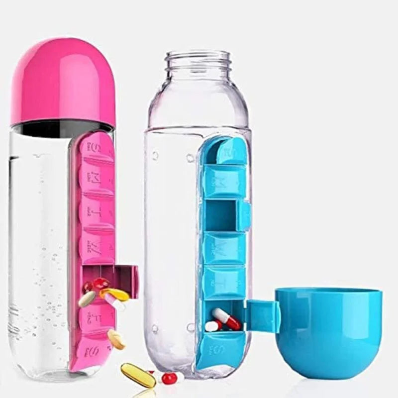 Water Bottle with Weekly Pill Organizer & Detachable Cup Cosmia.pk
