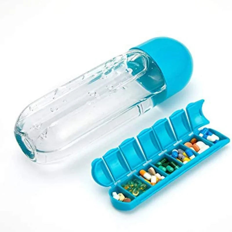 Water Bottle with Weekly Pill Organizer & Detachable Cup Cosmia.pk